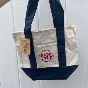 Trader Joe's Navy and Cream Tote Bag